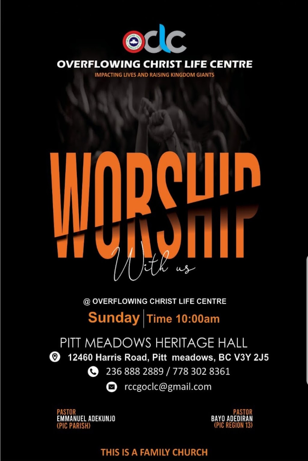 RCCG OVERFLOWING CHRIST LIFE CENTRE | 12460 Harris Rd, Pitt Meadows, BC V3Y 2J5, Canada | Phone: (236) 888-2889