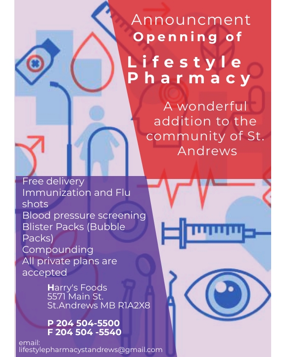 Lifestyle pharmacy | 5571 Main St, Saint Andrews, MB R1A 2X8, Canada | Phone: (204) 504-5500