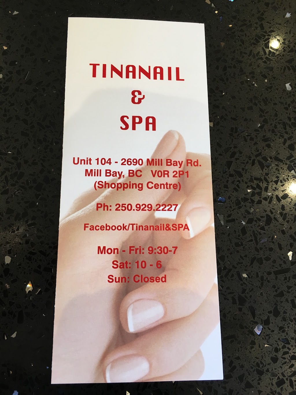 Tina Nail & Spa | 104-2690 Mill Bay Rd, Mill Bay, BC V0R 2P1, Canada | Phone: (250) 929-2227