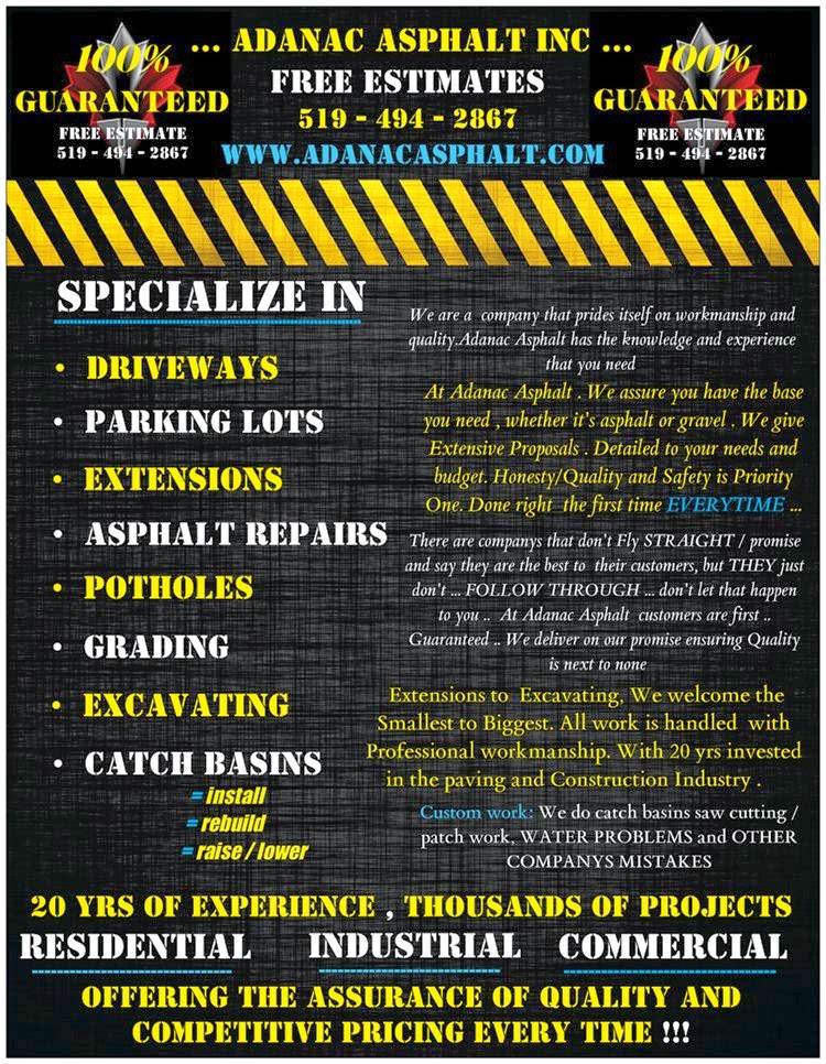 ADANAC ASPHALT & PAVING | 1640 Creamery Rd, London, ON N5V 5B2, Canada | Phone: (519) 494-2867