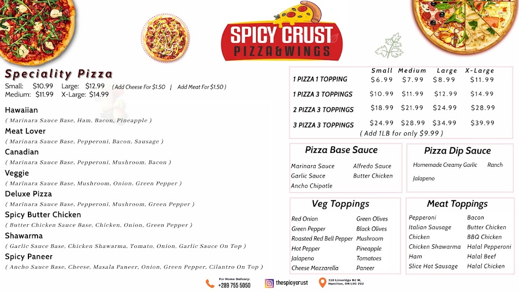SPICY CRUST PIZZA & WINGS | 310 Limeridge Rd W, Hamilton, ON L9C 2V2, Canada | Phone: (289) 755-5050