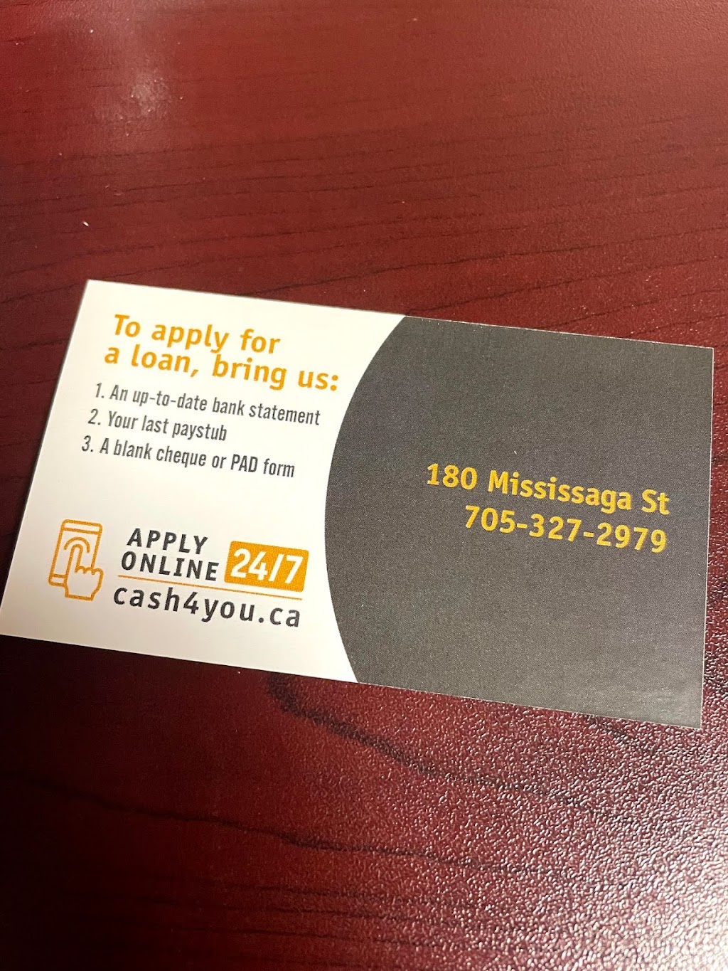 Cash 4 You | 180 Mississaga St E, Orillia, ON L3V 2J8, Canada | Phone: (705) 327-2979