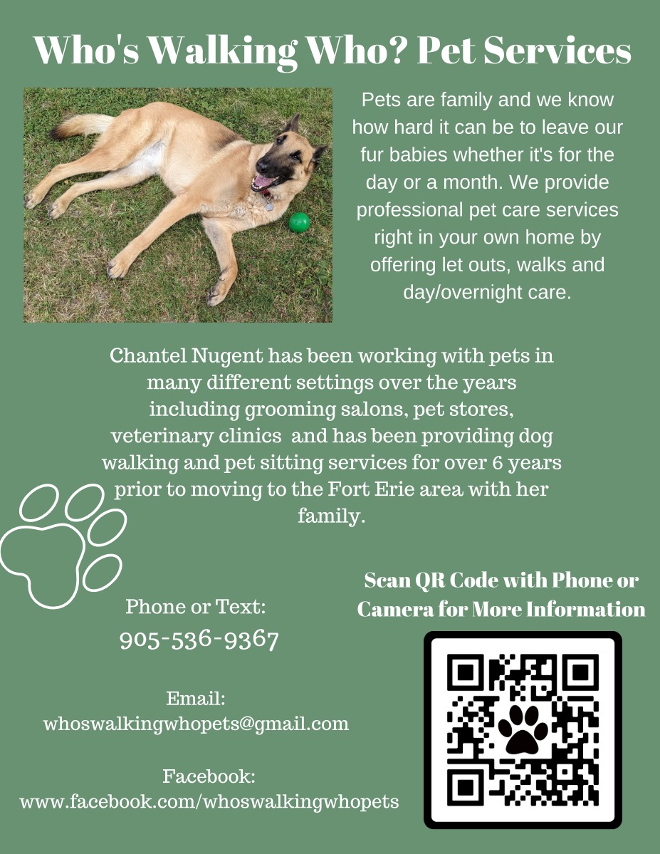 Whos Walking Who? Pet Services | 549 Lakeview Rd, Fort Erie, ON L2A 4W5, Canada | Phone: (905) 536-9367