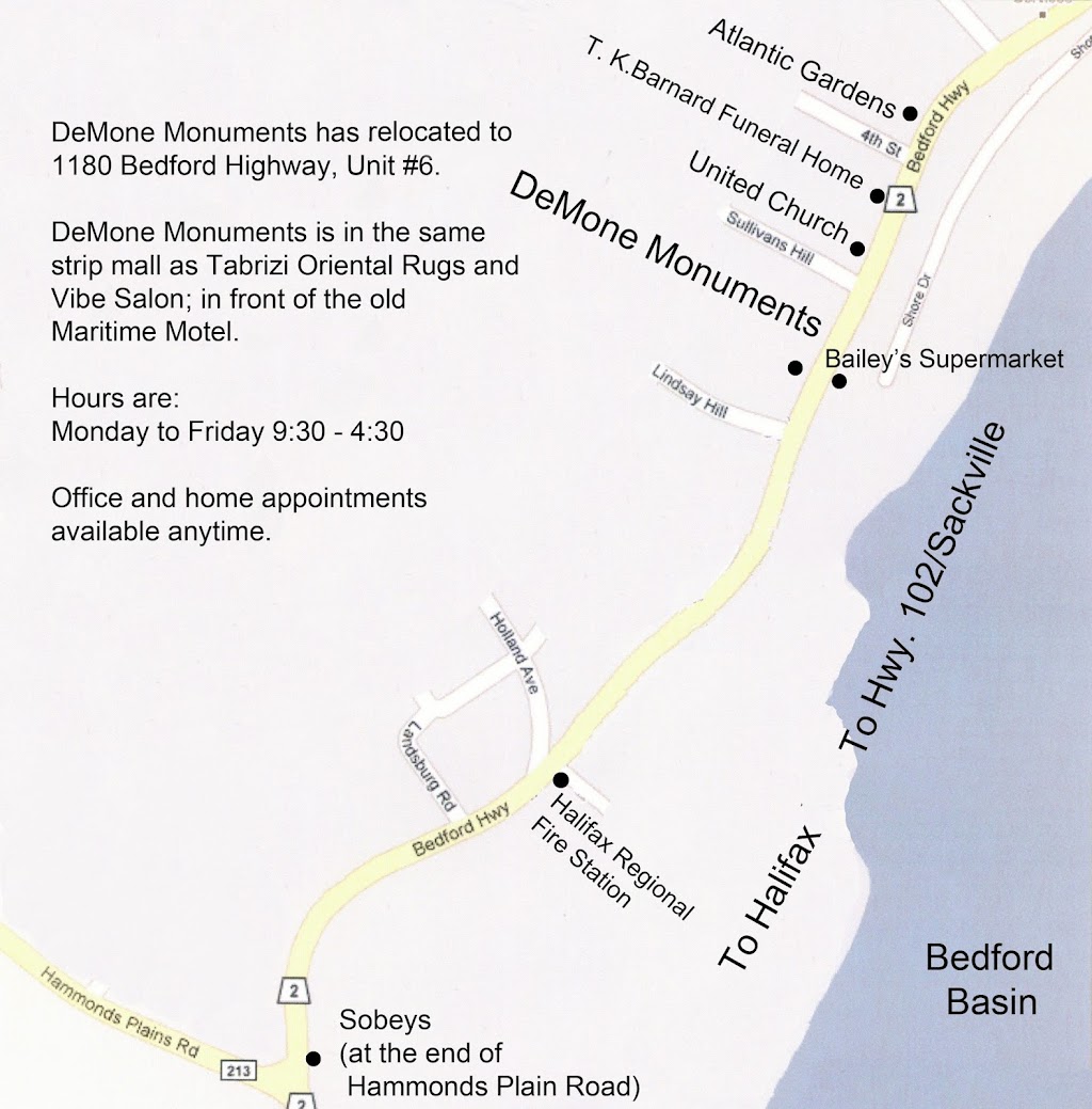DeMone Monuments - Bedford Office | 1270 Bedford Hwy, Bedford, NS B4A 1C7, Canada | Phone: (902) 832-1644