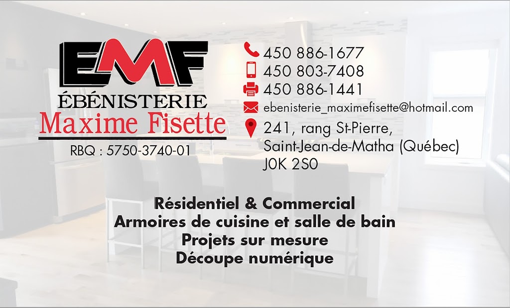 Ebénisterie Maxime Fisette | 241 Rang Saint Pierre, Saint-Jean-de-Matha, QC J0K 2S0, Canada | Phone: (450) 886-1677
