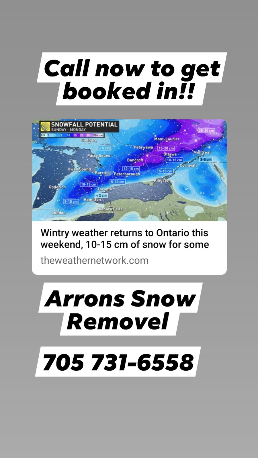 Arrons Snow Removal | 43 West St, Bobcaygeon, ON K0M 1A0, Canada | Phone: (705) 731-6558