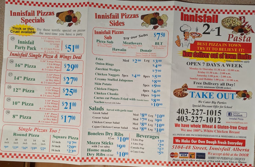 Innisfail Pizza & Pasta | 5104 48 St, Innisfail, AB T4G 1M2, Canada | Phone: (403) 227-1015