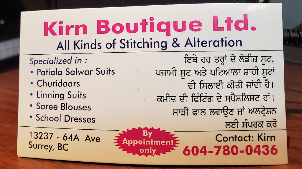 Kirn Boutique Ltd | 13237 64a Ave, Surrey, BC V3W 7H9, Canada | Phone: (604) 780-0436