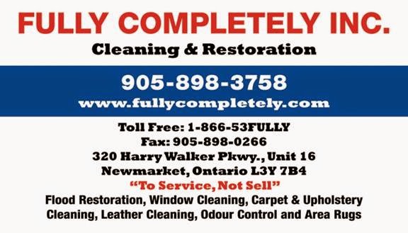 Fully Completely Inc Cleaning & Restoration | laundry | 320 Harry Walker Pkwy N #16, Newmarket, ON L3Y 7B4, Canada | 9058983758 OR +1 905-898-3758