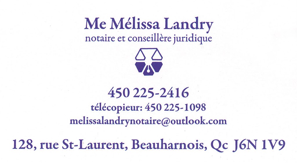 Me Mélissa Landry Notaire | 128 Rue St Laurent, Beauharnois, QC J6N 1V9, Canada | Phone: (450) 225-2416