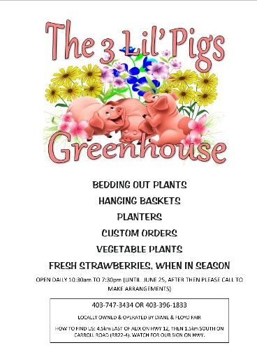 The 3 Lil Pigs Greenhouse | store | 39302 RR224, Alix, AB T0C 0B0, Canada | 4037473434 OR +1 403-747-3434