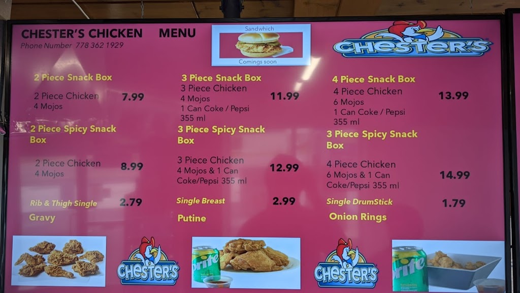 Chester’s Chicken | restaurant | 4373 Conner Rd, Barrière, BC V0E 1E0, Canada | 7783621929 OR +1 778-362-1929