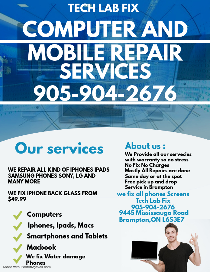 TechlabFix | 9445 Mississauga Rd, Brampton, ON L6X 0Z8, Canada | Phone: (905) 904-2676