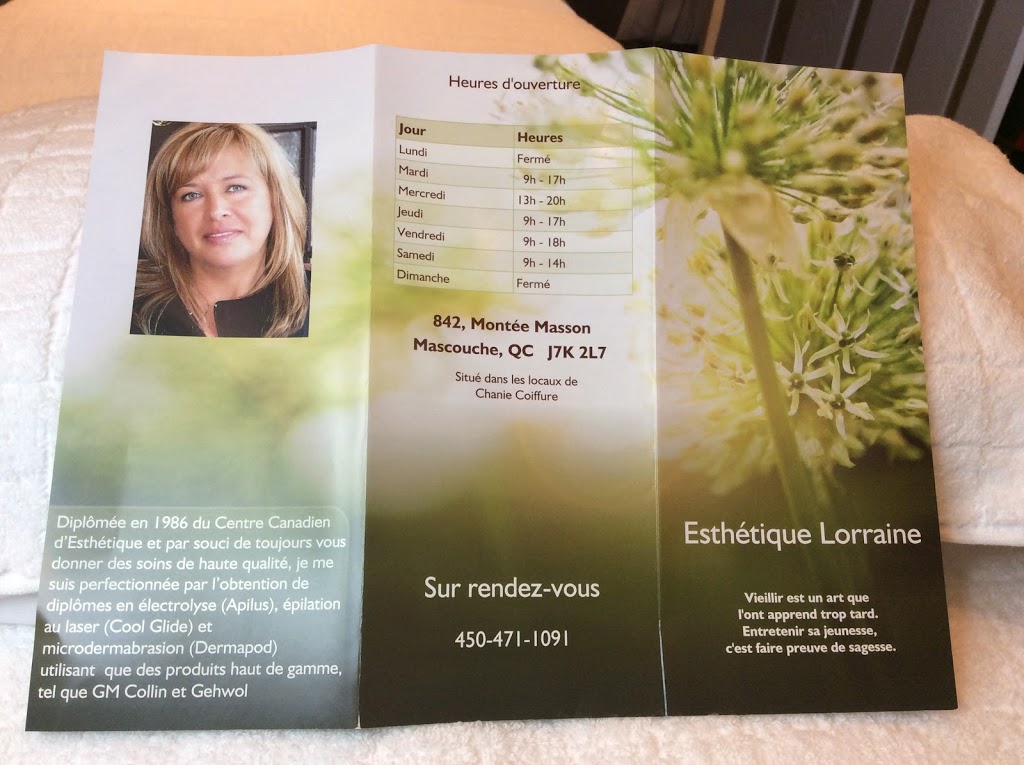 Esthétique Lorraine | 842 Montée Masson, Mascouche, QC J7K 2L7, Canada | Phone: (450) 471-1091