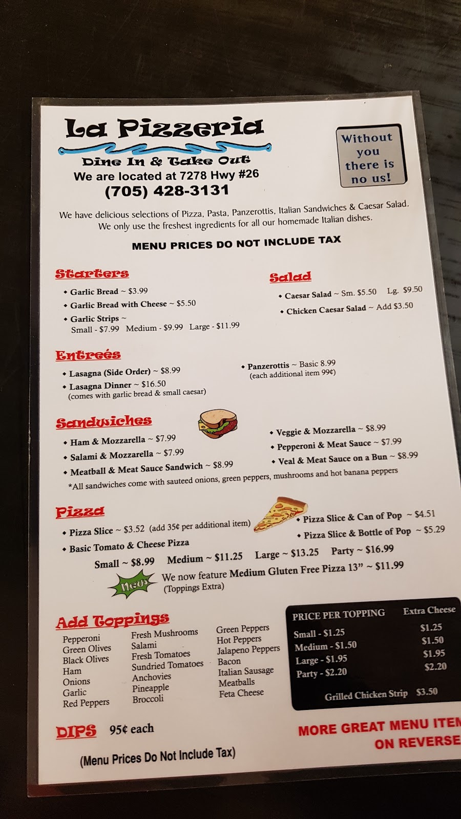 La Pizzeria | 7278 ON-26, Stayner, ON L0M 1S0, Canada | Phone: (705) 428-3131