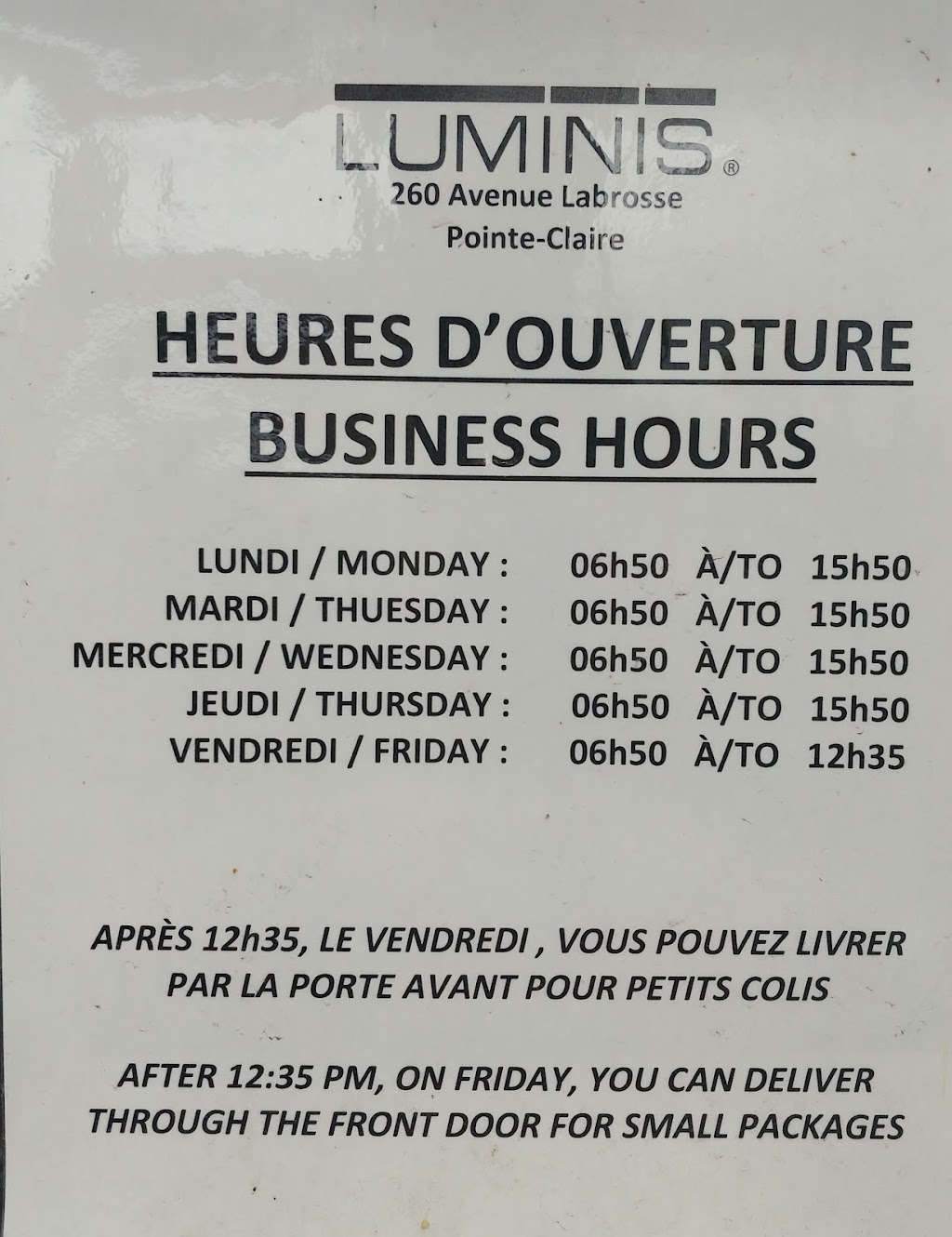 Luminis | 260 Av. Labrosse, Pointe-Claire, QC H9R 5L5, Canada | Phone: (514) 683-3883