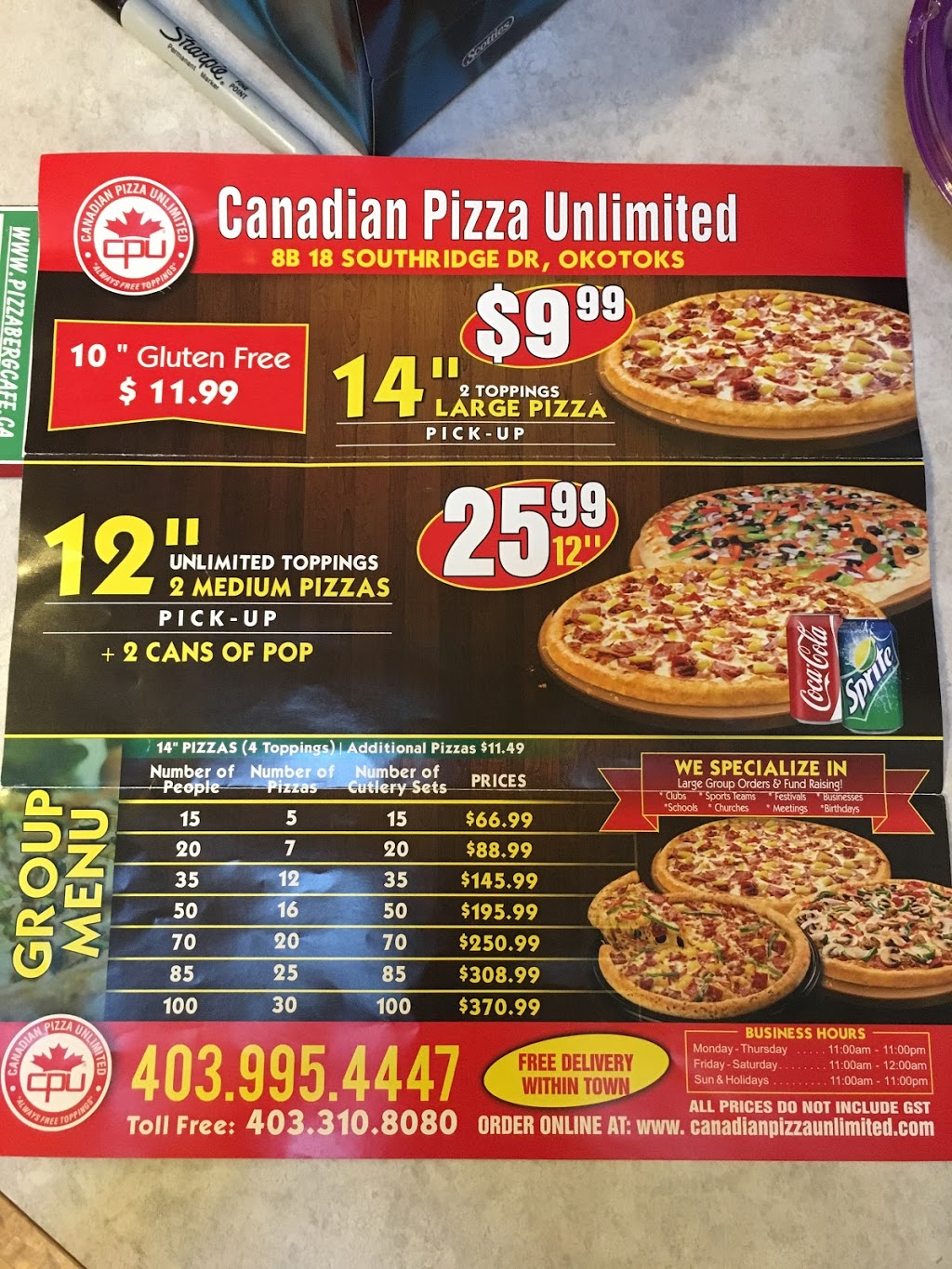 Canadian Pizza Unlimited Pizza | 18 Southridge Dr, Okotoks, AB T1S 1N1, Canada | Phone: (403) 995-4447
