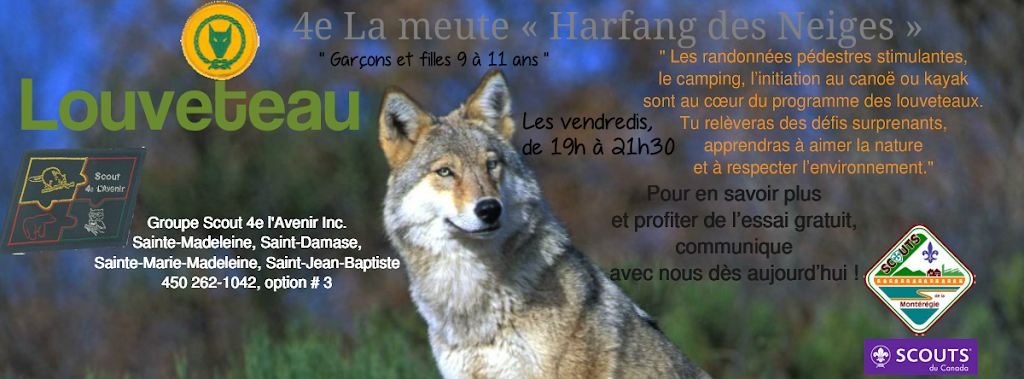 Groupe Scout 4e lAvenir inc. | 125 Rue Arpin, Sainte-Madeleine, QC J0H 1S0, Canada | Phone: (450) 262-1042