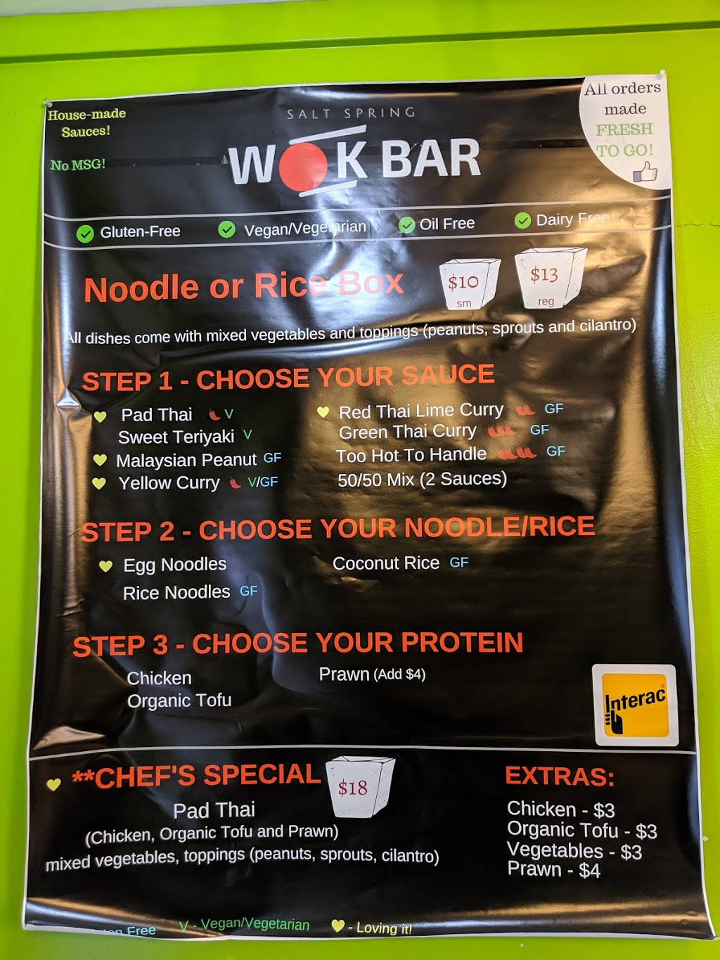 Salt Spring Wok Bar | 149 Fulford-Ganges Rd, Salt Spring Island, BC V8K 2T8, Canada | Phone: (250) 537-1234