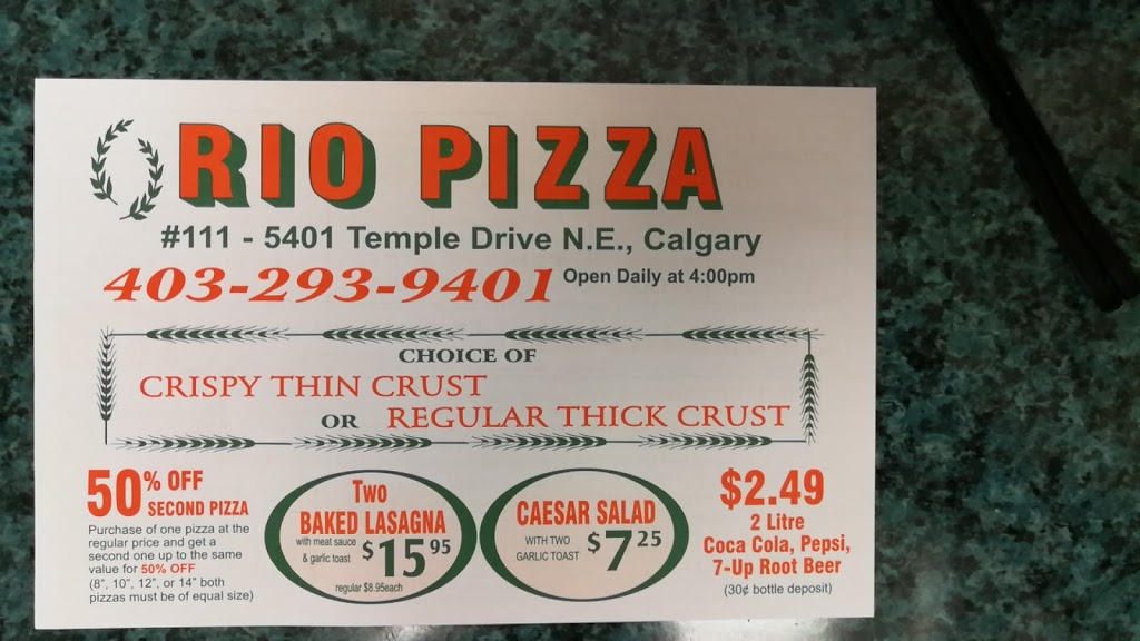 Rio Pizza Temple | 5401 Temple Dr NE, Calgary, AB T1Y 3R7, Canada | Phone: (403) 293-9401