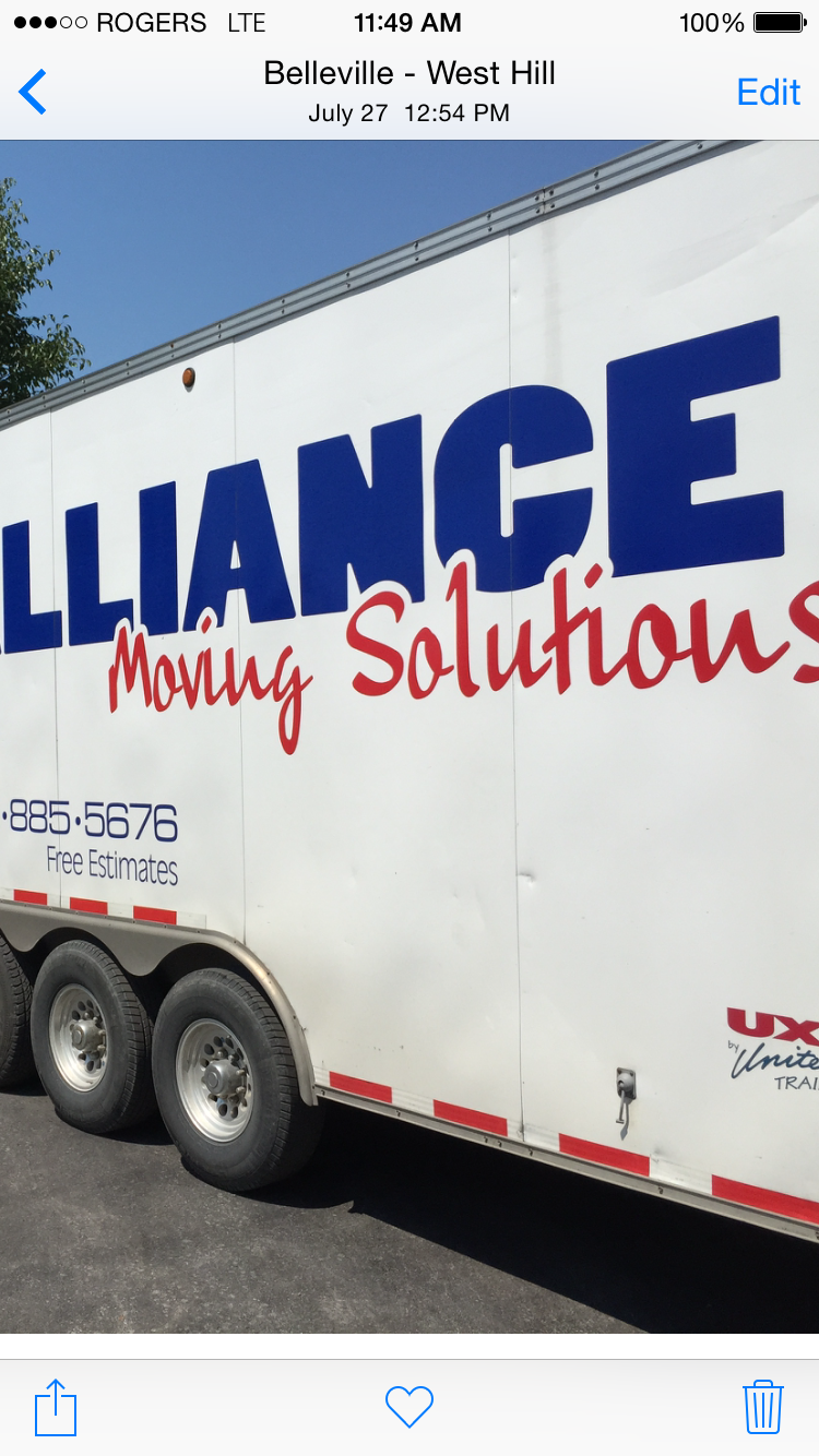 alliance moving services | 315 Bell Blvd, Belleville, ON K8P 2H3, Canada | Phone: (613) 242-9401