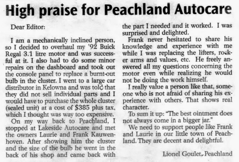 Lakeside Autocare | 5866A Beach Ave, Peachland, BC V0H 1X7, Canada | Phone: (250) 767-6615