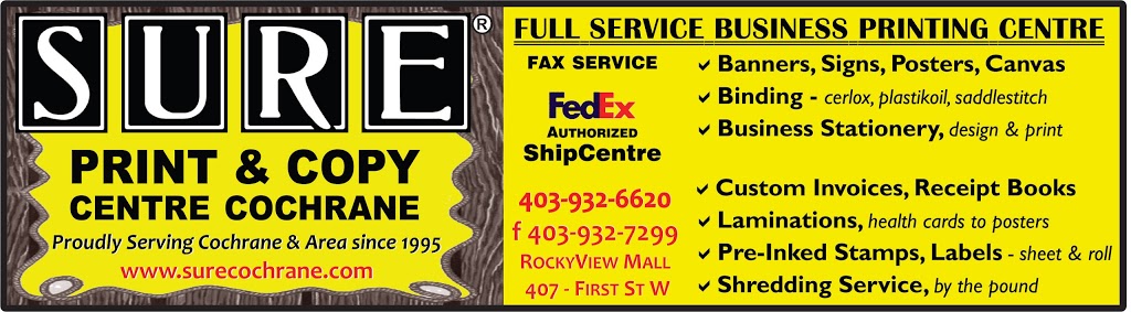 SURE Print & Copy Cochrane | 407 1 St W #5, Cochrane, AB T4C 1B3, Canada | Phone: (403) 932-6620