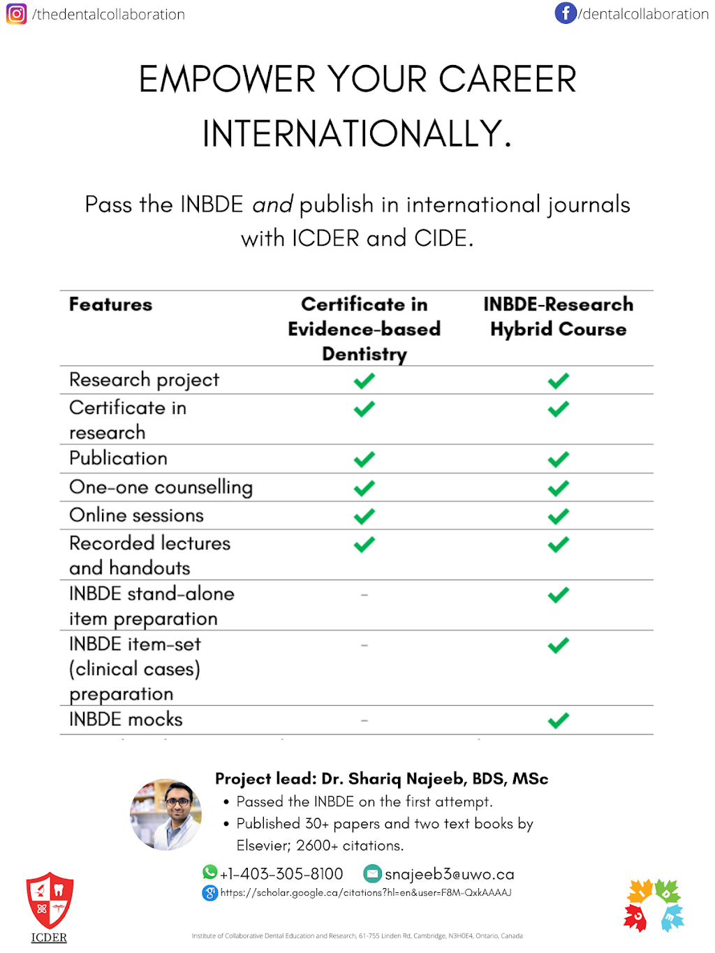 Institute of Collaborative Dental Education and Research | 755 Linden Dr, Cambridge, ON N3H 0E4, Canada | Phone: (403) 305-8100