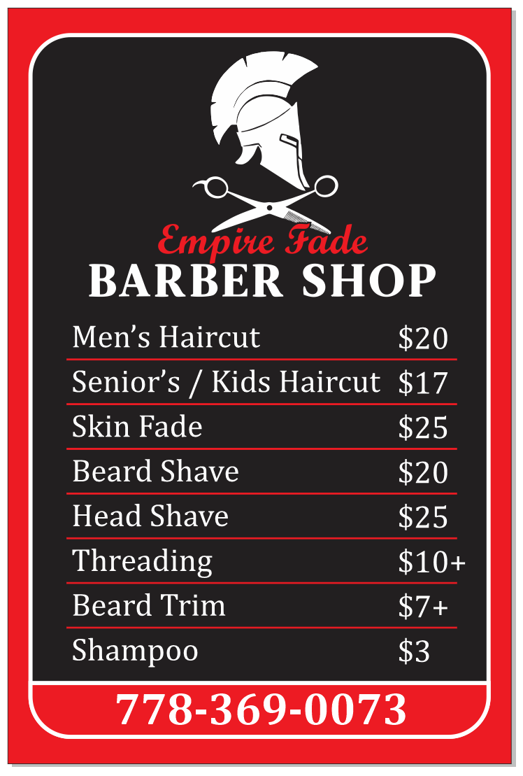 Empire Fade Barbershop | hair care | 27528 Fraser Hwy, Aldergrove, BC V4W 3N5, Canada | 7783690073 OR +1 778-369-0073