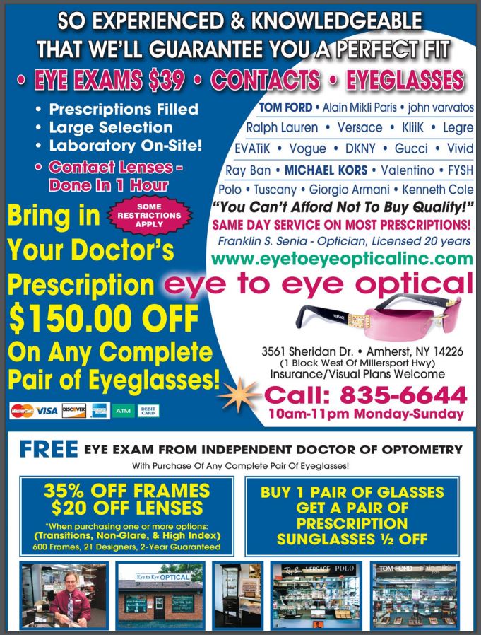 Eye To Eye Optical Inc. | 3561 Sheridan Dr, Amherst, NY 14226, USA | Phone: (716) 835-6644