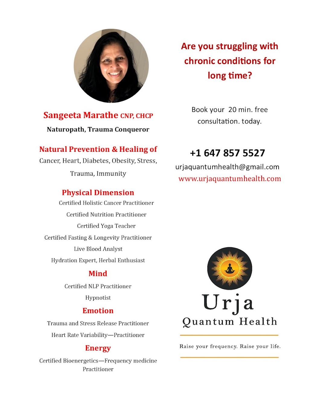 Urja Quantum Health | 78 Saintsbury Crescent, Brampton, ON L6R 2V8, Canada | Phone: (647) 857-5527
