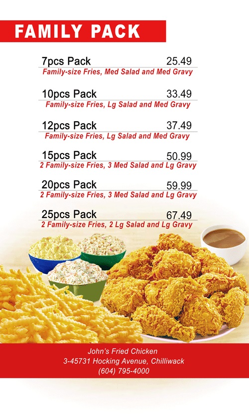 Johns Fried Chicken | 45731 Hocking Ave #3, Chilliwack, BC V2P 6Z6, Canada | Phone: (604) 795-4000