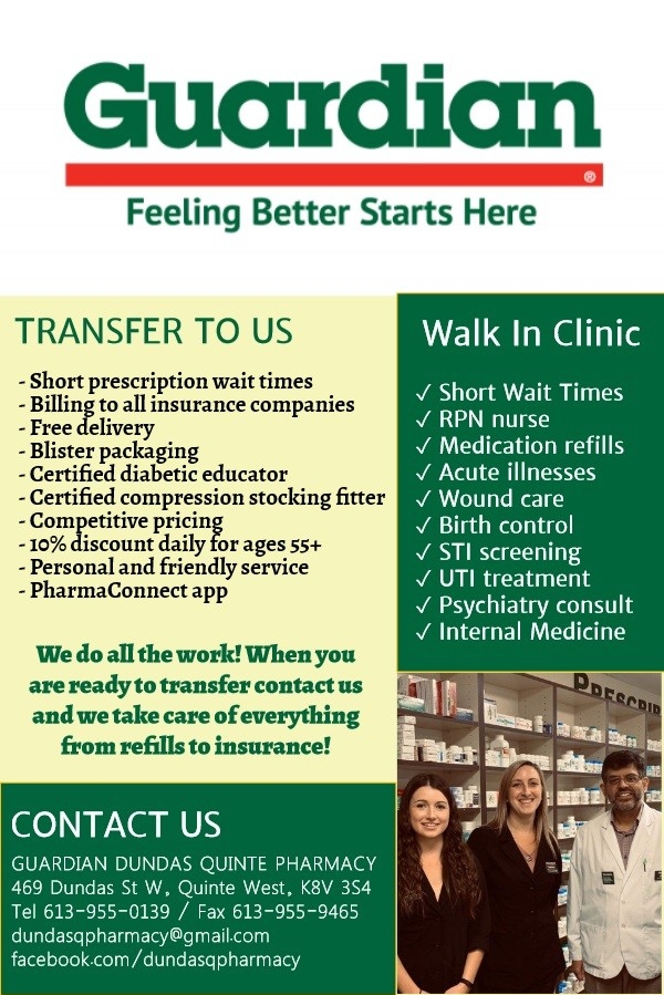 Guardian - Dundas Quinte Pharmacy Inc | 469 Dundas St W B, Trenton, ON K8V 3S4, Canada | Phone: (613) 955-0139