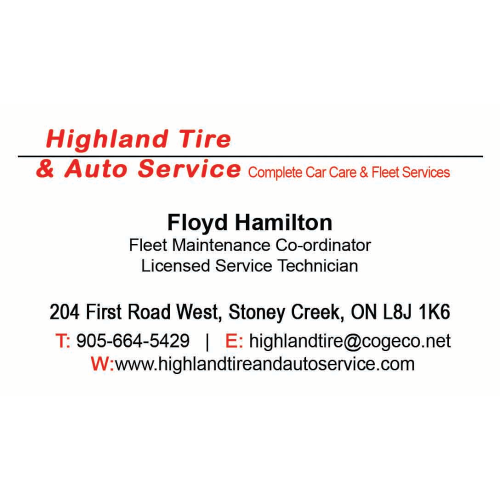 Highland Tire & Auto Service Inc | 204 First Rd W, Stoney Creek, ON L8J 1K6, Canada | Phone: (905) 664-5429