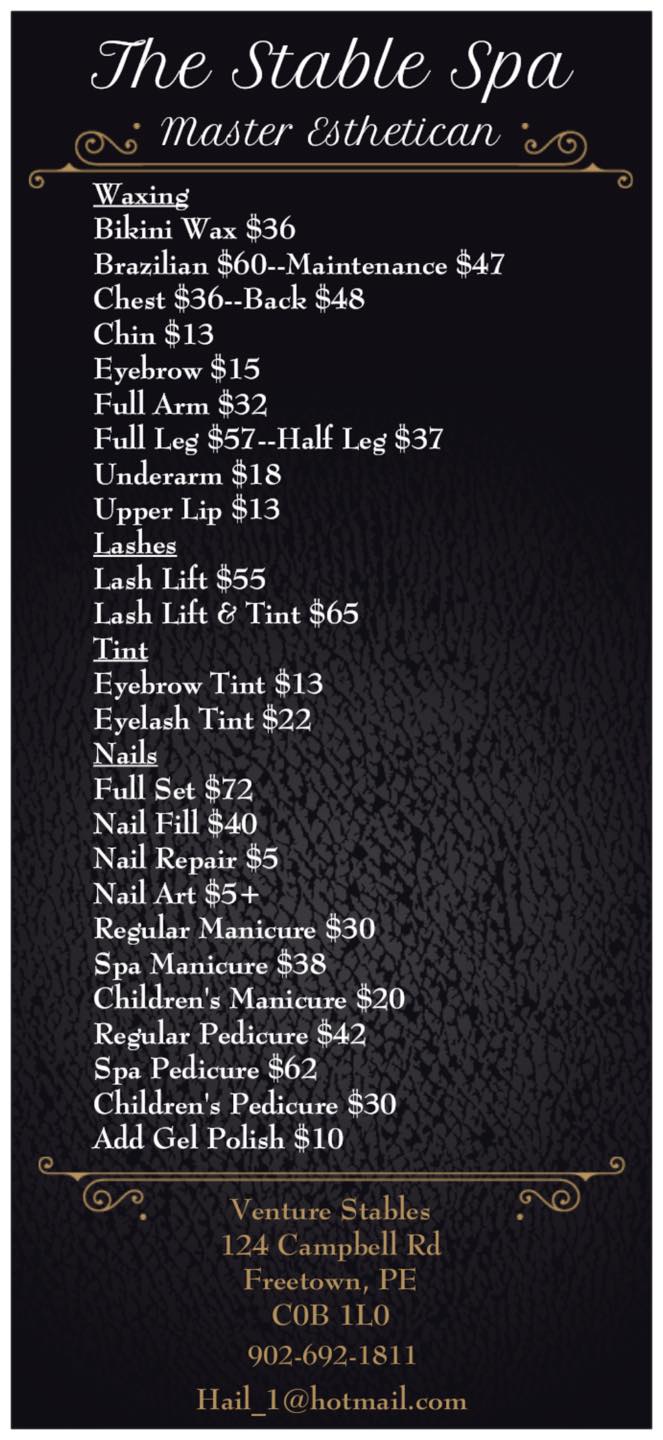 The Stable Spa | 124 Campbell Rd, Freetown, PE C0B 1L0, Canada | Phone: (902) 692-1811