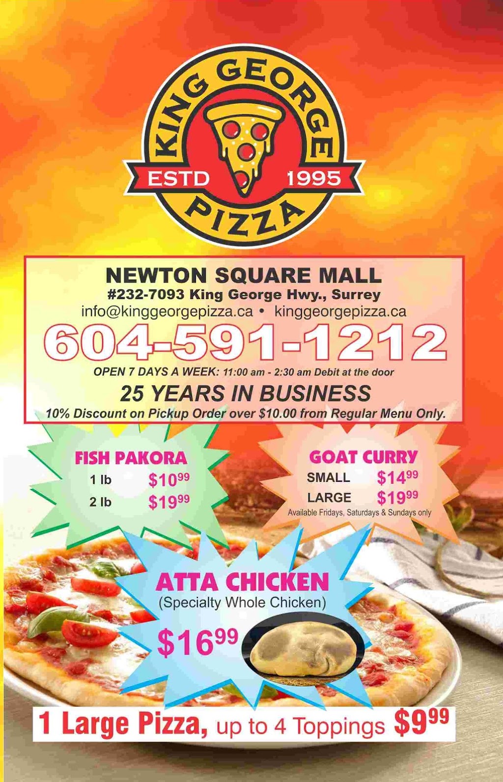 King George Pizza | 7093 King George Blvd Unit # 232, Surrey, BC V3W 5A2, Canada | Phone: (604) 591-1212
