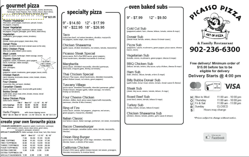 Picasso Pizza Milford | 2299 Highway #2, Milford, NS B0N 1Y0, Canada | Phone: (902) 236-6300
