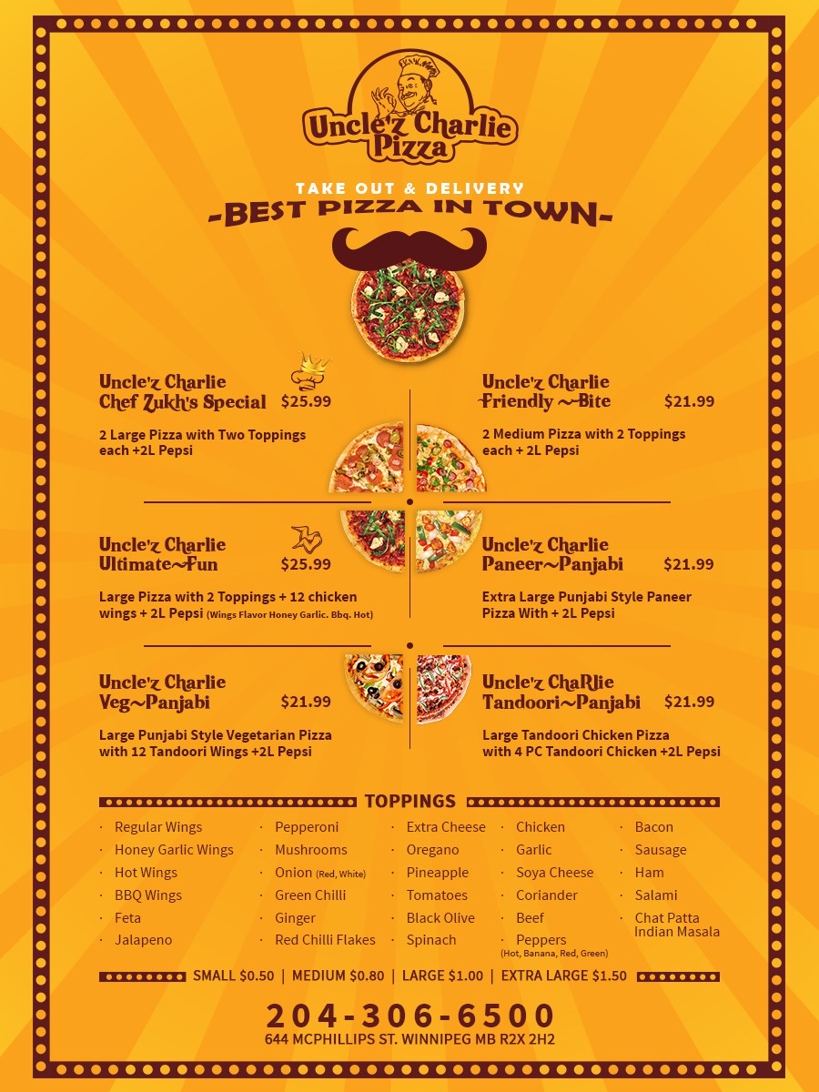 Unclez Charlie Pizza | 644 McPhillips St, Winnipeg, MB R2X 2H2, Canada | Phone: (204) 306-6500