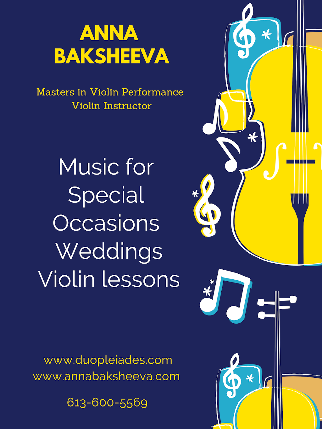 Anna Baksheeva, violin and music theory instructor, | Woodvale Green, Ottawa, ON K2G 4G8, Canada | Phone: (613) 600-5569