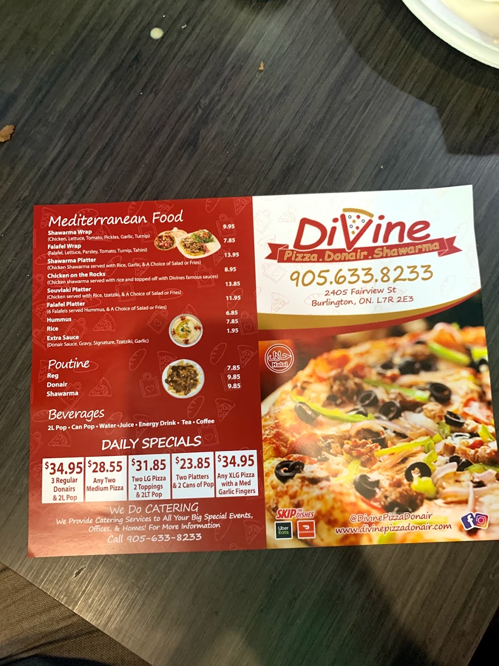 Divine Pizza Donair Shawarma | 2405 Fairview St, Burlington, ON L7R 2E3, Canada | Phone: (905) 633-8233
