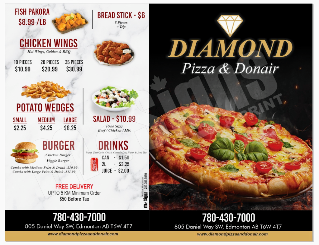 Diamond Pizza & Donair | restaurant | 805 Daniels Way SW, Edmonton, AB T6W 1A7, Canada | 7804307000 OR +1 780-430-7000