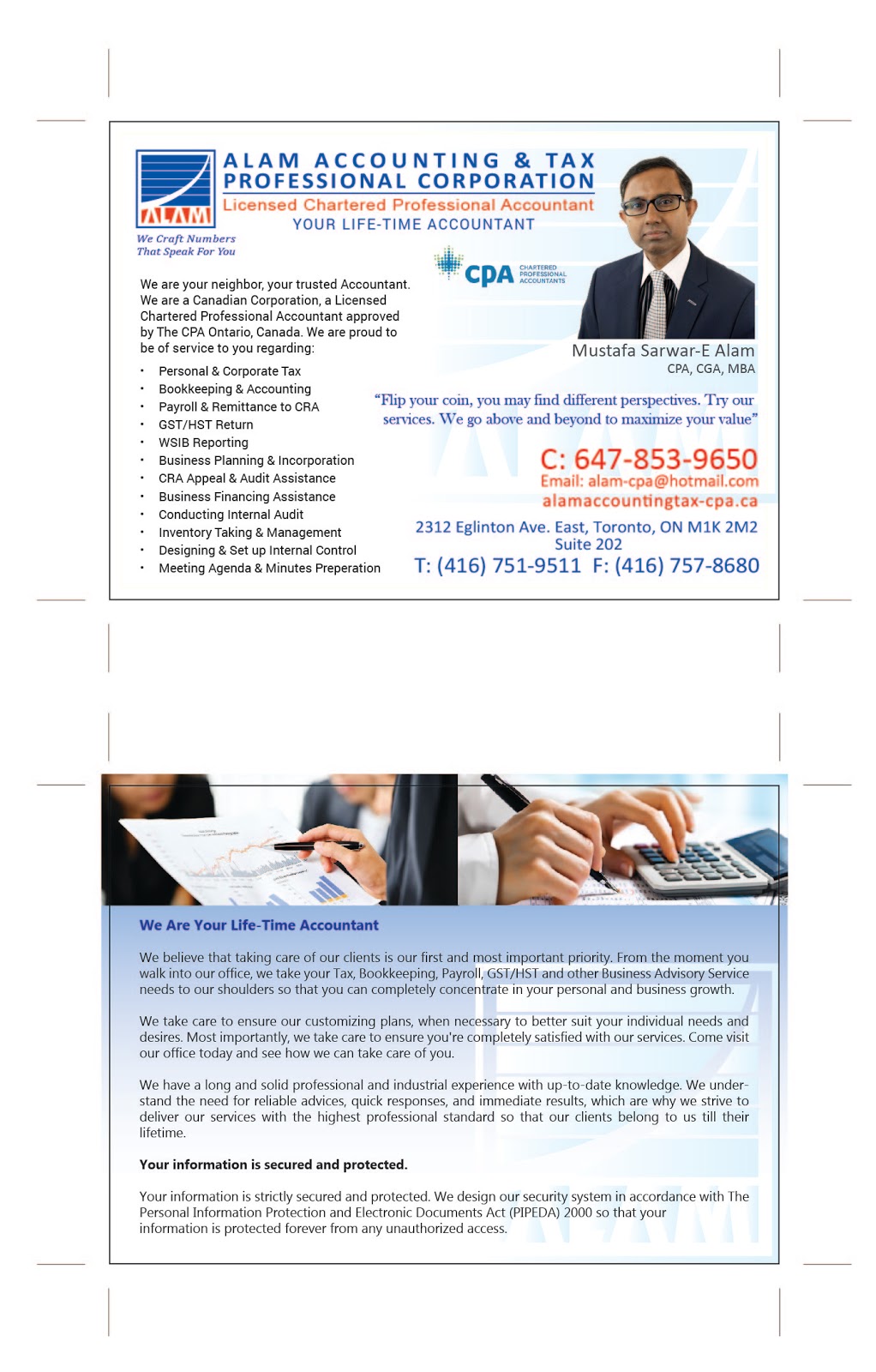 Alam Accounting & Tax CPA | 2312 Eglinton Ave E, Scarborough, ON M1K 2M2, Canada | Phone: (647) 853-9650