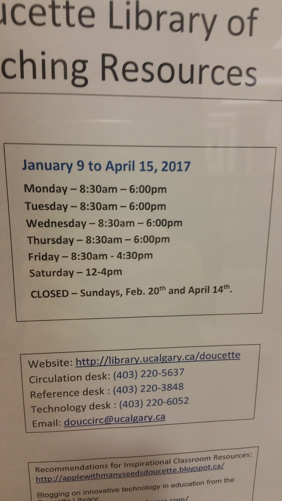 Doucette Library | Education Block #370, 2500 University Dr NW, Calgary, AB T2N 1N4, Canada | Phone: (403) 220-5637