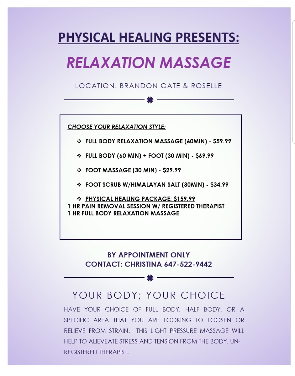 Physical Healing | 7652 Roselle Crescent, Mississauga, ON L4T 3N2, Canada | Phone: (437) 240-1097