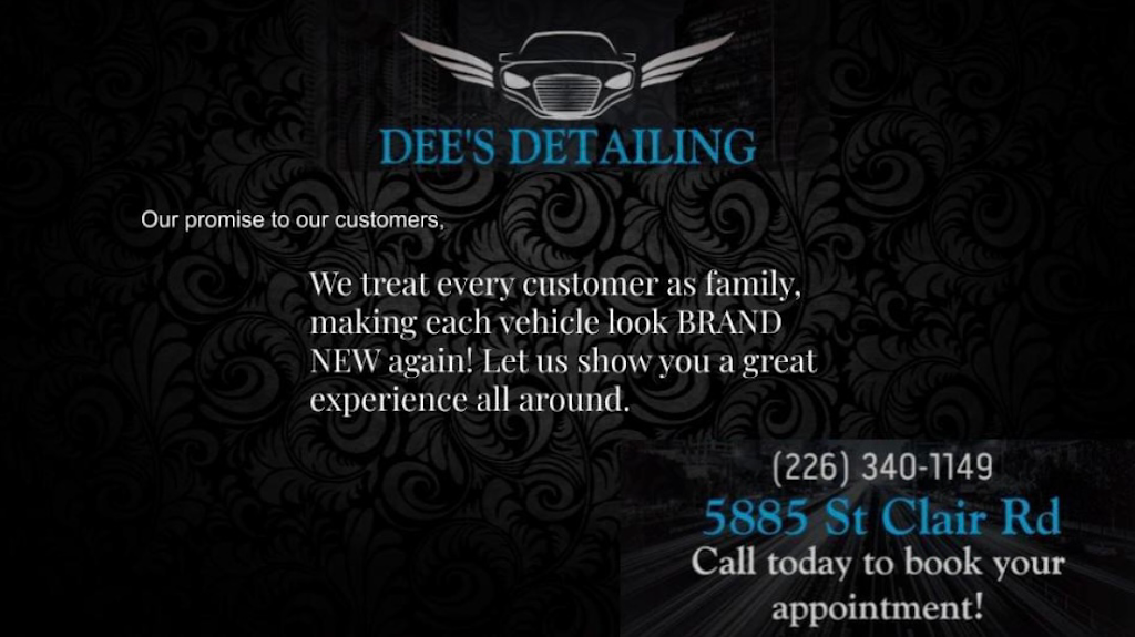 Dees Detailing Service | 5885 St Clair Rd, Pointe aux Roches, ON N0R 1N0, Canada | Phone: (226) 340-1149