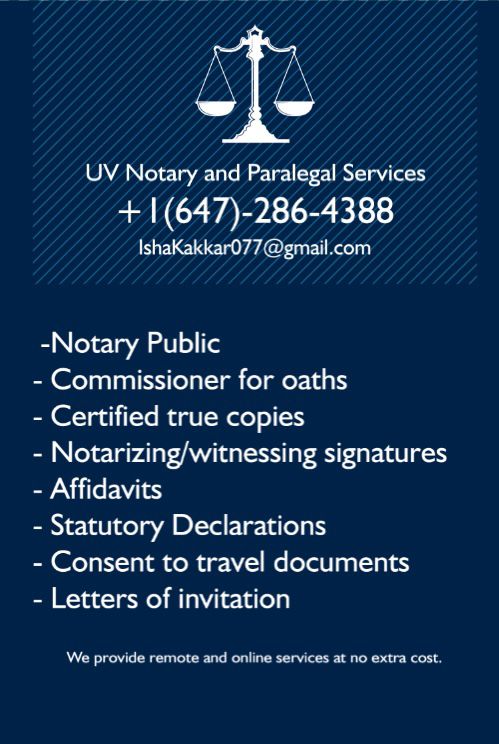 UV Notary and Paralegal Services | 15 Garland Crescent, London, ON N5V 1N4, Canada | Phone: (647) 286-4388