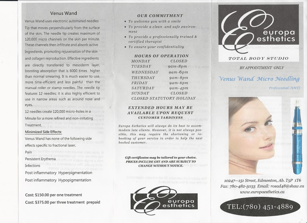 Europa Esthetics Total Body Studio | 10247 151 St NW, Edmonton, AB T5P 1T6, Canada | Phone: (780) 908-3383