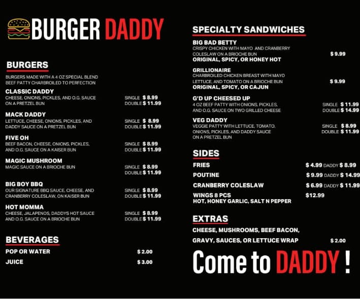 Burger daddy | 4351 167 Ave NW, Edmonton, AB T5Y 6L9, Canada | Phone: (780) 424-4256