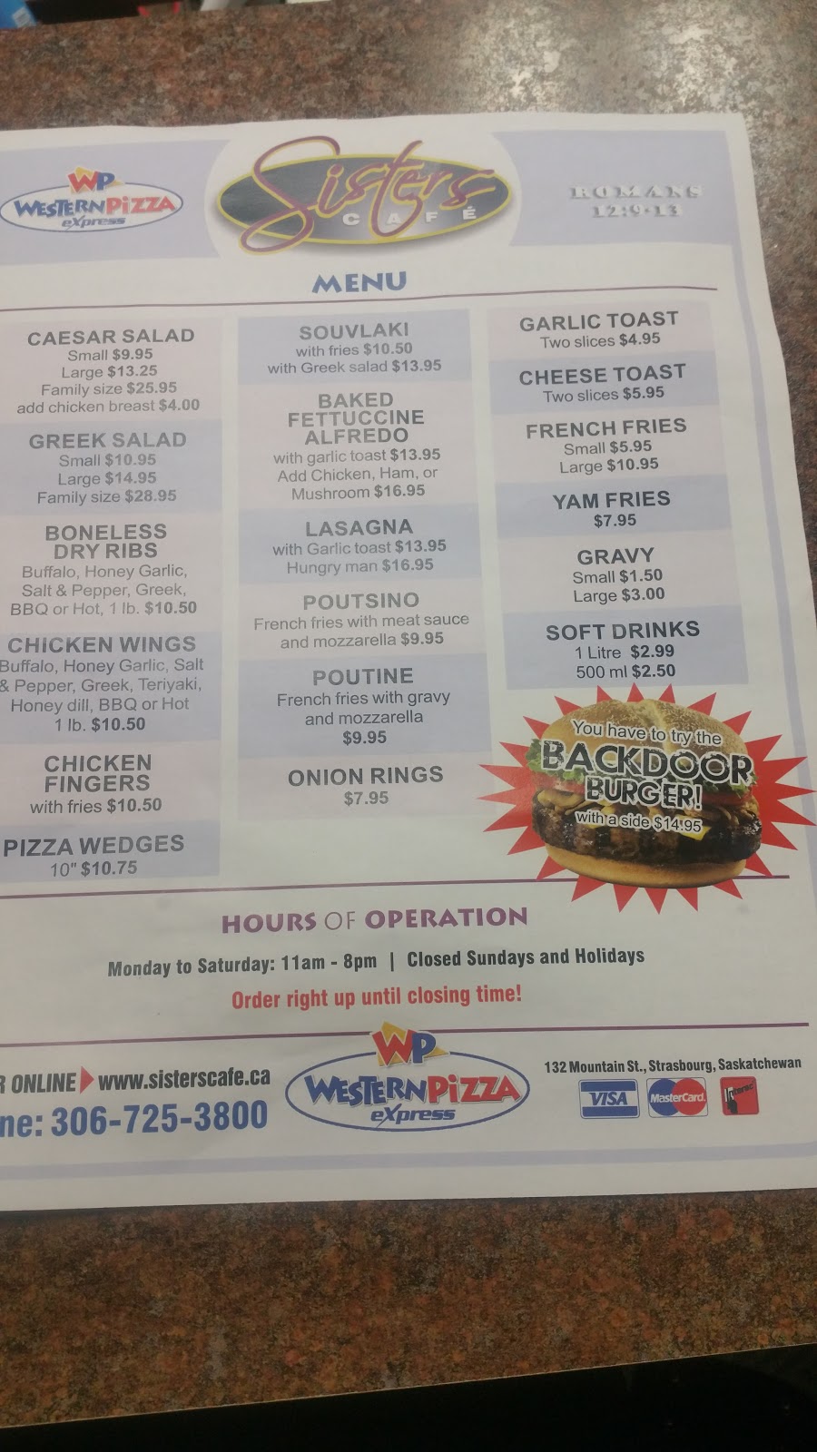 Sisters Cafe Western Pizza | 132 Mountain St, Strasbourg, SK S0G 4V0, Canada | Phone: (306) 725-3800