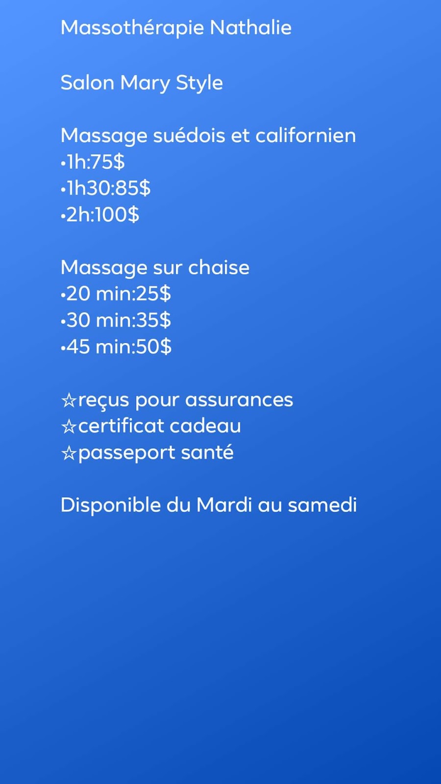 Massothérapie Nathalie Lavallée | 1211 Rue Philippe-Chartrand, Terrebonne, QC J7M 2B1, Canada | Phone: (438) 398-8566